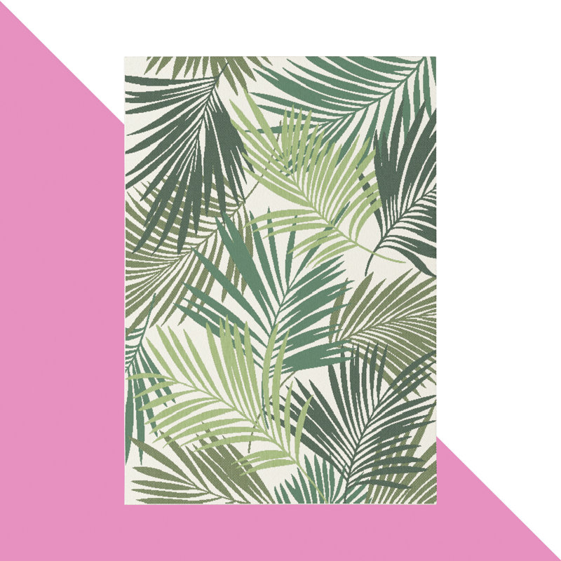 Hashtag Home Annex Palm Leaf Shaggy Green Indoor/Outdoor ...