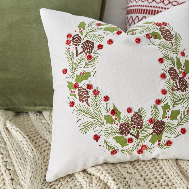 Birch Lane™ Holiday Wreath Embroidered Pillow Cover & Reviews  Wayfair.ca