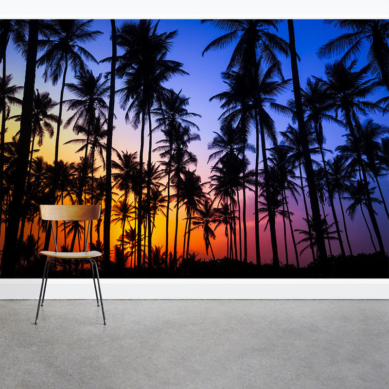 Wallums Wall Decor Palm Tree Sunset 8' x 144" 3 Piece Wall ...