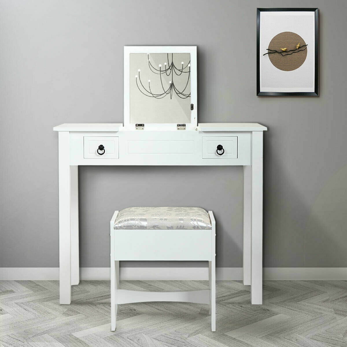 Furniture Bedroom Furniture Writing Desk White Flip Mirror Dresing