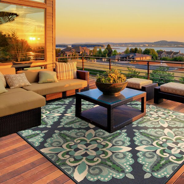 Kailani Contemporary Blue/Green Indoor/Outdoor Area Rug by Beachcrest Home