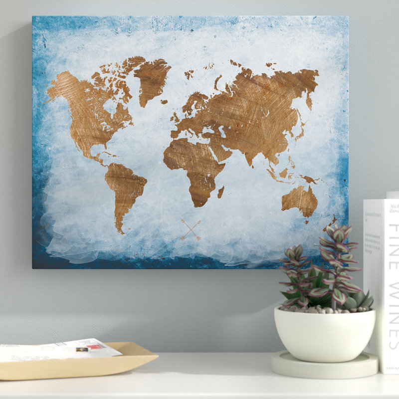 Ebern Designs Washy World Map Oil Painting Print On Wrapped