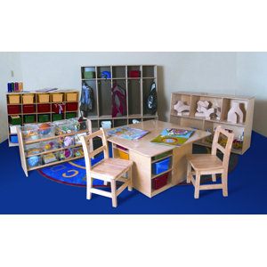 7 Piece Classroom Double Sided 25 Compartment Shelving Unit with Trays