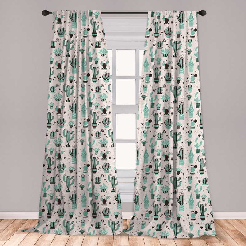 East Urban Home Ambesonne Cactus Curtains Doodle Style Cartoon