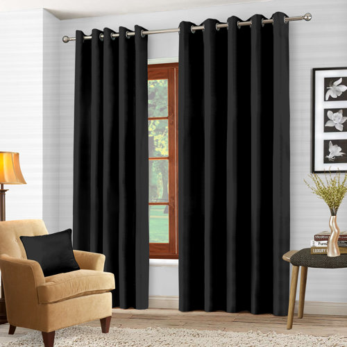 Essie Eyelet Blackout Thermal Curtains Zipcode Design Colour: Black, Panel Size: Width 85cm x Drop 183cm