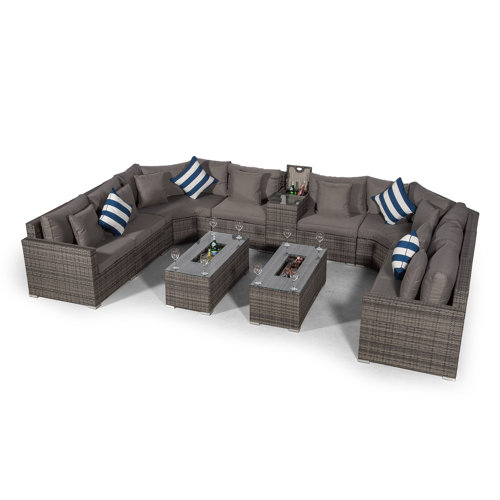 Villasenor Grey Rattan 8 Seat Sofa With 2 X Rectangle Ice Bucket Coffee Table and Drinks Cooler, Outdoor Patio Garden Furniture Sol 72 Outdoor