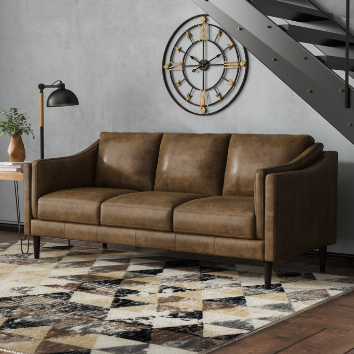 Union Rustic Carl Leather Sofa Wayfair Ca