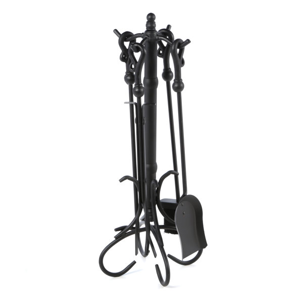 4 Piece Heavy Crook Handle Wrought Iron Fire Tool Set With Stand by Uniflame Corporation