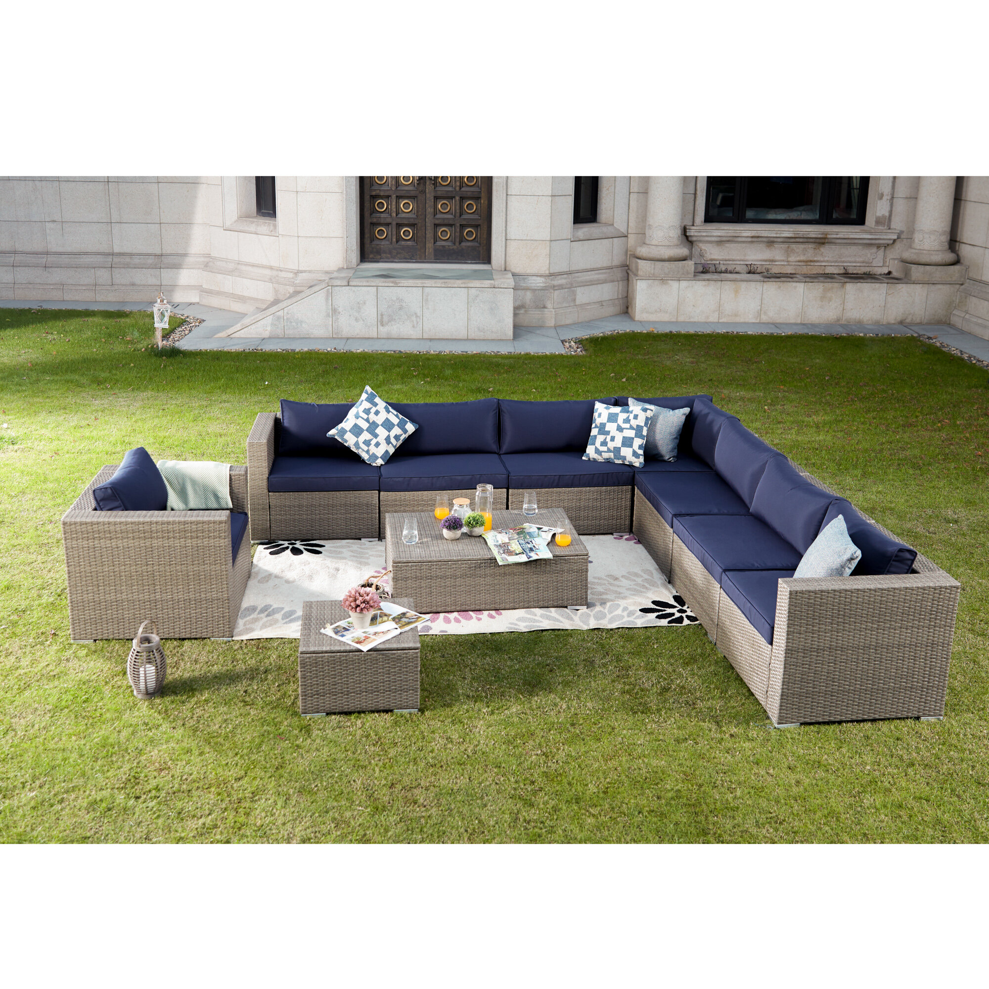 Kensal 10 Piece Rattan Sectional Seating Group With Cushions