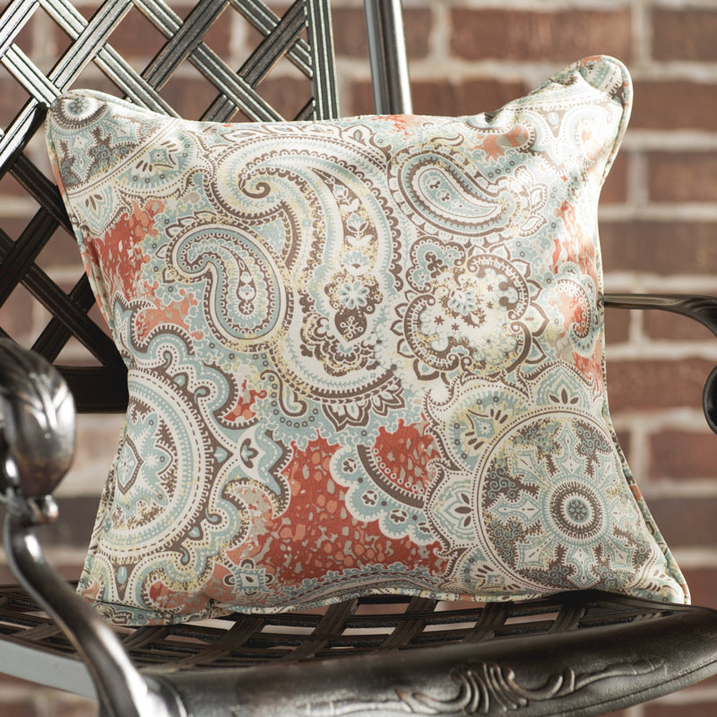 Winston Porter Rossi Coral Paisley Indoor Outdoor Throw Pillow