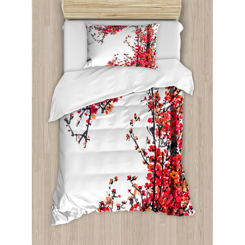 Ambesonne Traditional House Anese Cherry Blossom Sakura Branch Ambesonnetraditional House Anese Cherry Blossom Sakura Branch Made With Brush Artsy Image Duvet Cover Set