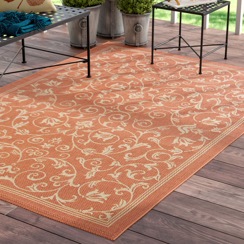 Alcott Hill Bexton Persian Terracotta/Natural Indoor/Outdoor Area Rug