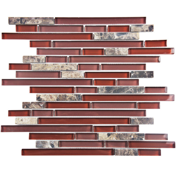 Sierra Random Sized Glass and Natural Stone Mosaic Tile in Bordeaux by EliteTile