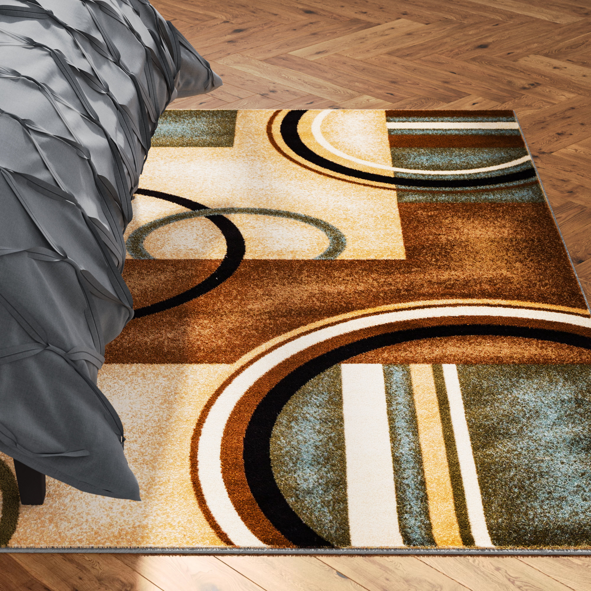 Zipcode Design Geometric Modern Blue Beige Circles Area Rug Modern Blue Beige Circles Area Rug