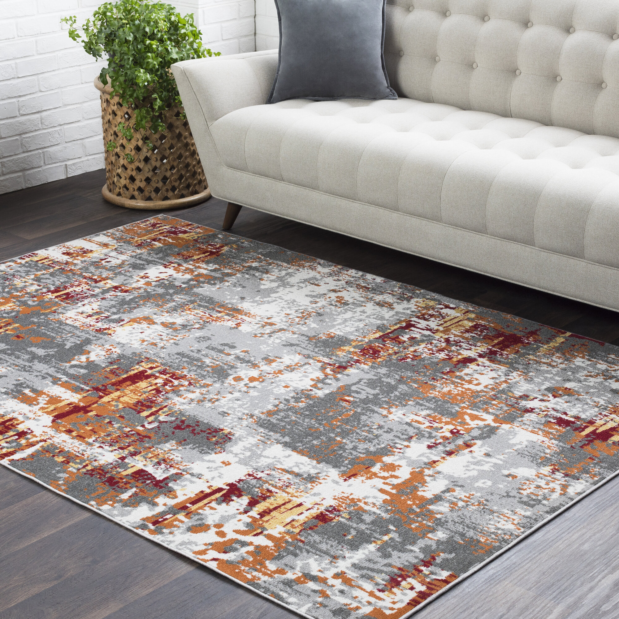 17 Stories Kamalu Burnt Orange Gray Area Rug Reviews Wayfair