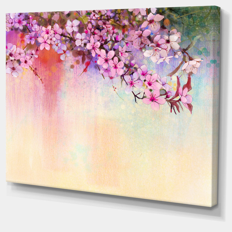 Designart Watercolor Painting Cherry Blossoms Painting Print On