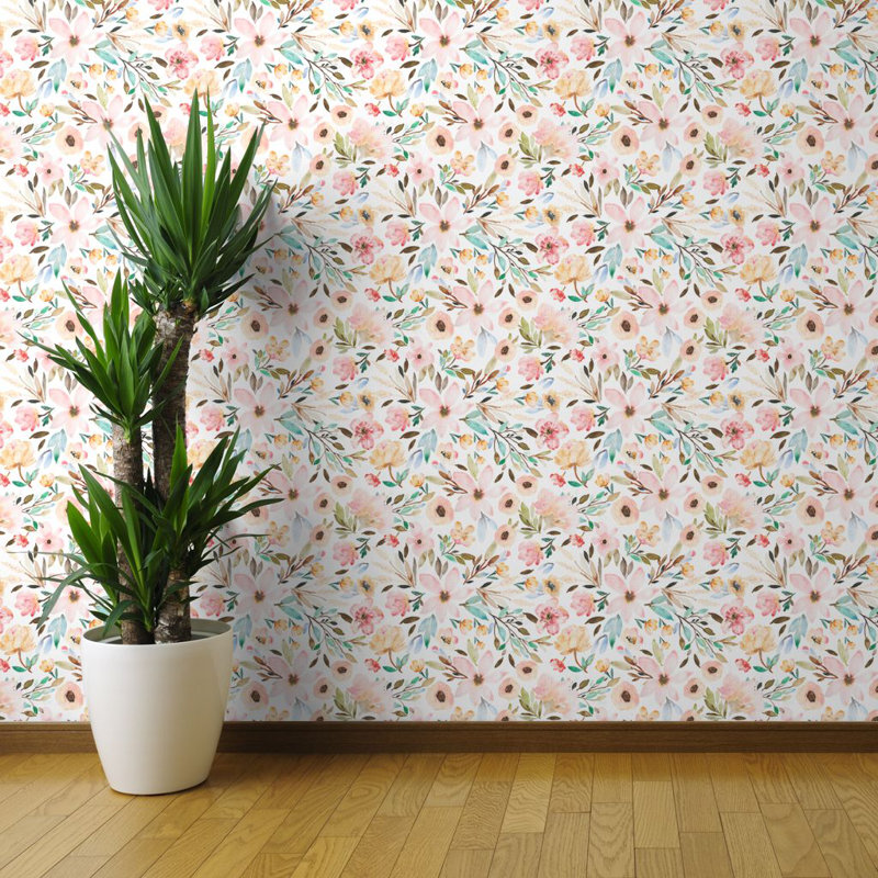 Ebern Designs Sieglinde Boho Watercolor Floral Removable Wallpaper