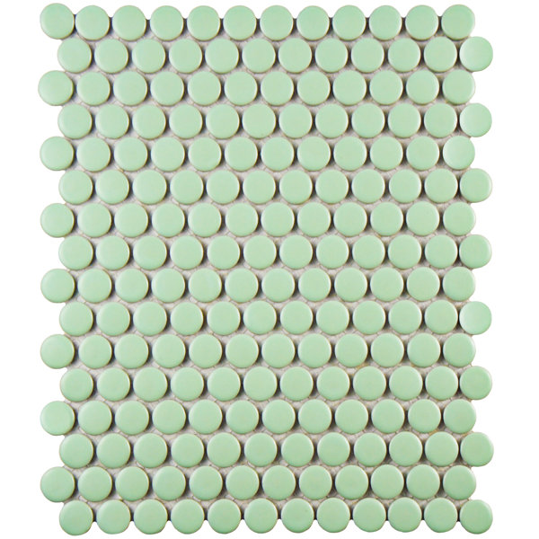 Retro Penny Round 0.75 x 0.75 Porcelain Mosaic Tile in Light Green by EliteTile