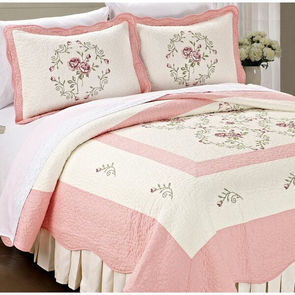 Serenta Roses Quilted 3 Piece Coverlet Set & Reviews | Wayfair