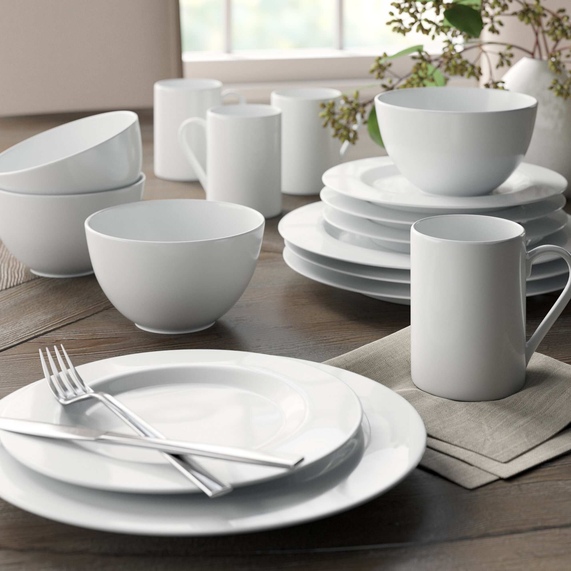 24 Piece Porcelain Crockery Dinner Dining Set Plates Mugs Bowls Set for 6 Pink