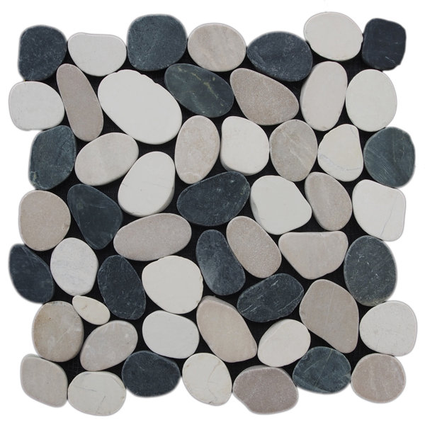 12 x 12 Natural Stone Pebble Tile in Black/White by Pebble Tile