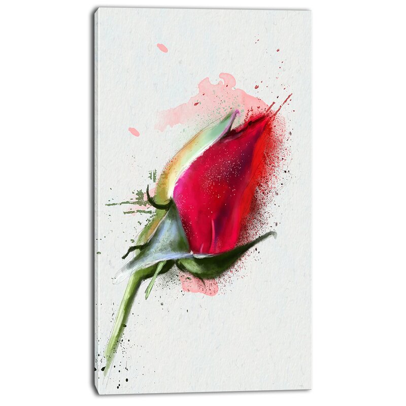 DesignArt 'Red Rose Bud Watercolor Sketch' Painting Print on Wrapped ...