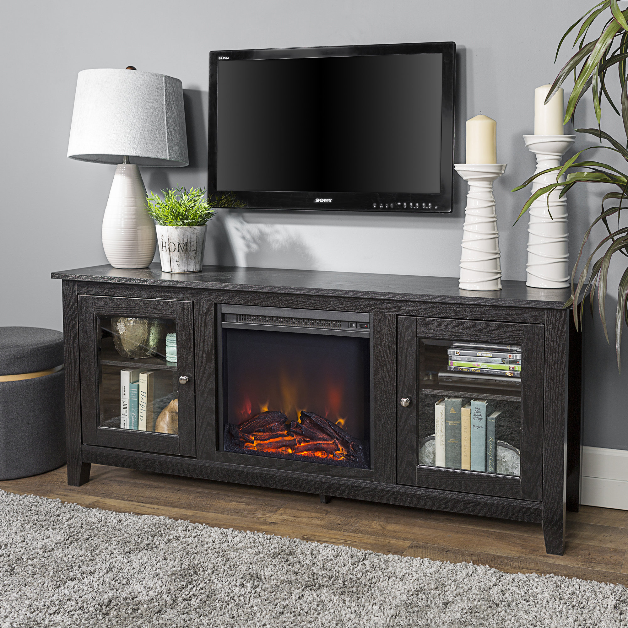 Black Entertainment Center With Fireplace