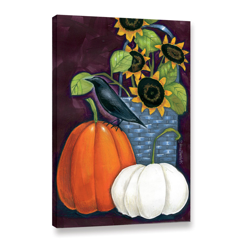 August Grove Crow And Pumpkin Painting Print On Wrapped Canvas