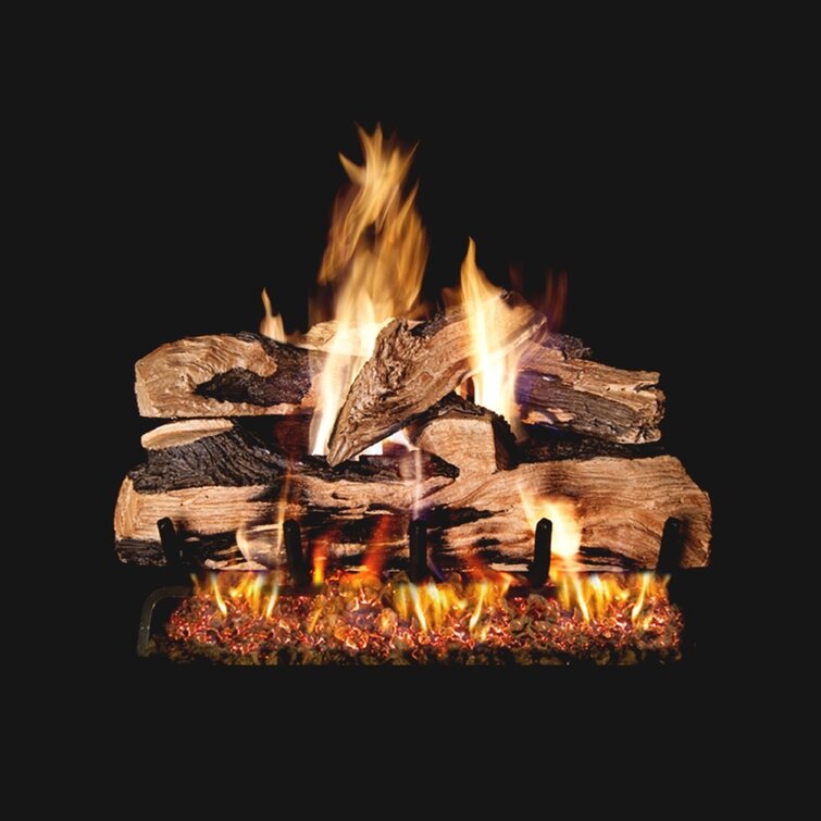 Natural Gas Fireplace Logs 24 Inch Vented Dual Burner Realistic Flame Fire Log