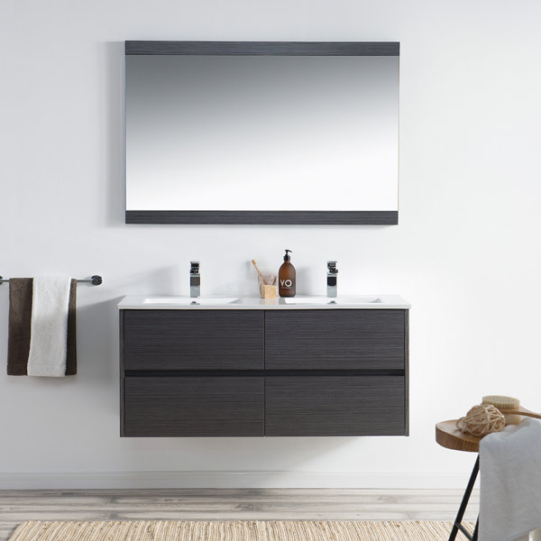 Oquendo 47 Wall-Mounted Double Bathroom Vanity Set with Mirror by Orren Ellis