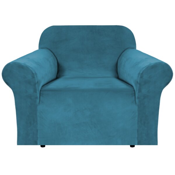 Luxurious Velvet Box Cushion Armchair Slipcover By Canora Grey