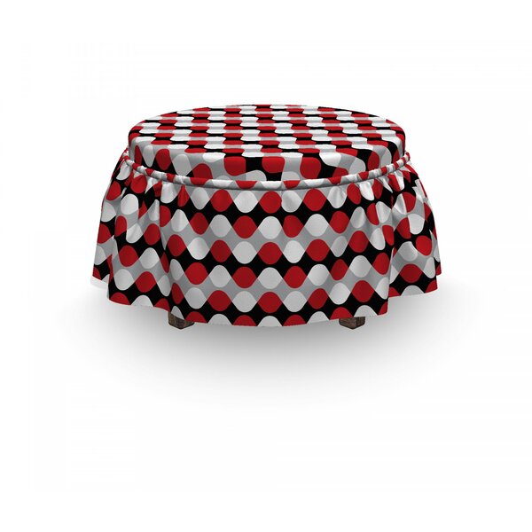 Low Price Geometric Bicolor Oval Shapes 2 Piece Box Cushion Ottoman Slipcover Set