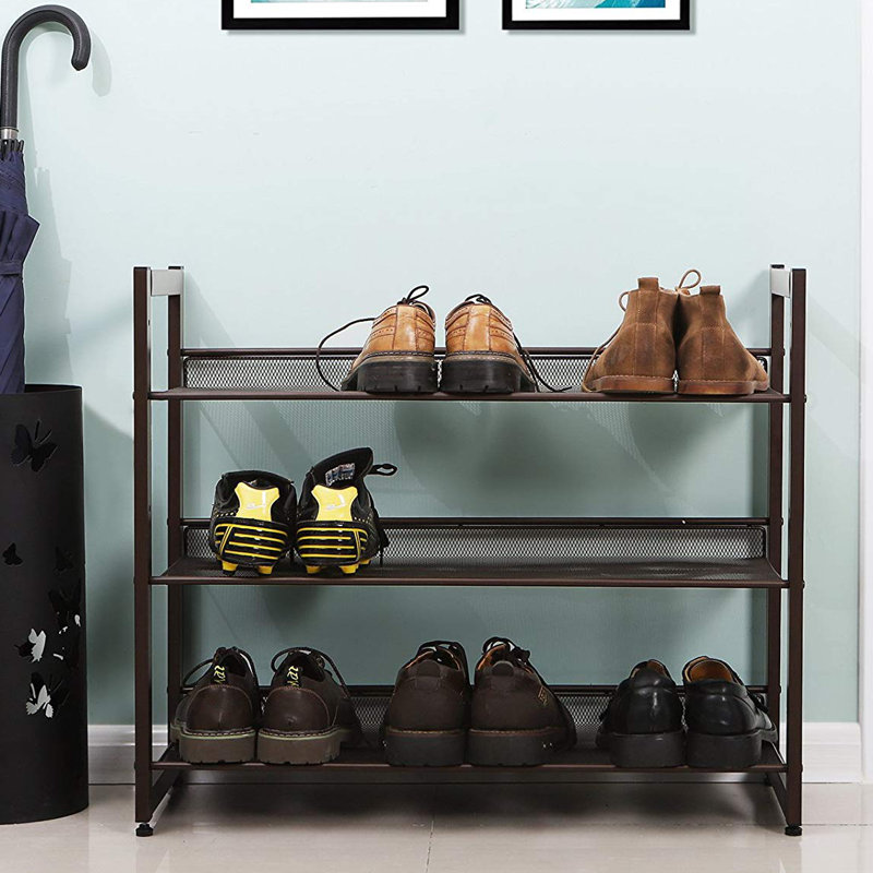 3 Tier Stackable Metal Shoe Rack Flat Slant Adjustable Shoe Organizer Shelf