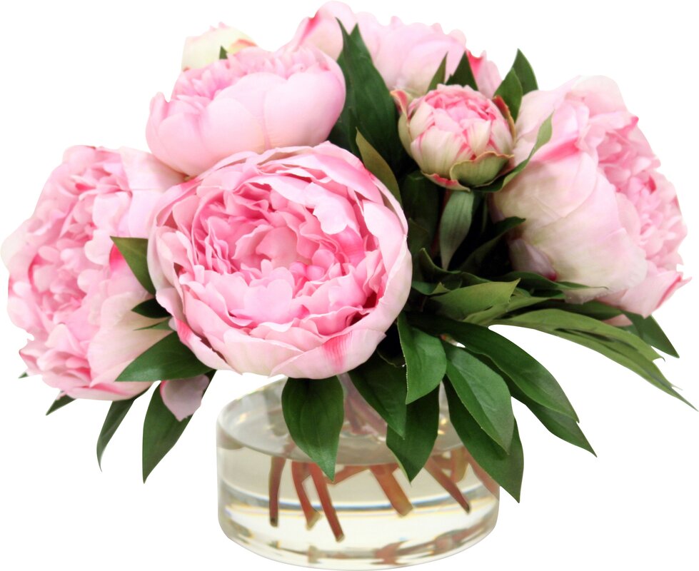 Faux+Peonies+%2526+Buds+in+Glass+Vase