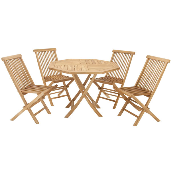 Teak Wood Folding Chair 5 Piece Dining Set by Urban Designs