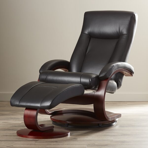 Flathead Lake 54 Series Leather Swivel Recliner With Ottoman by Red Barrel Studio