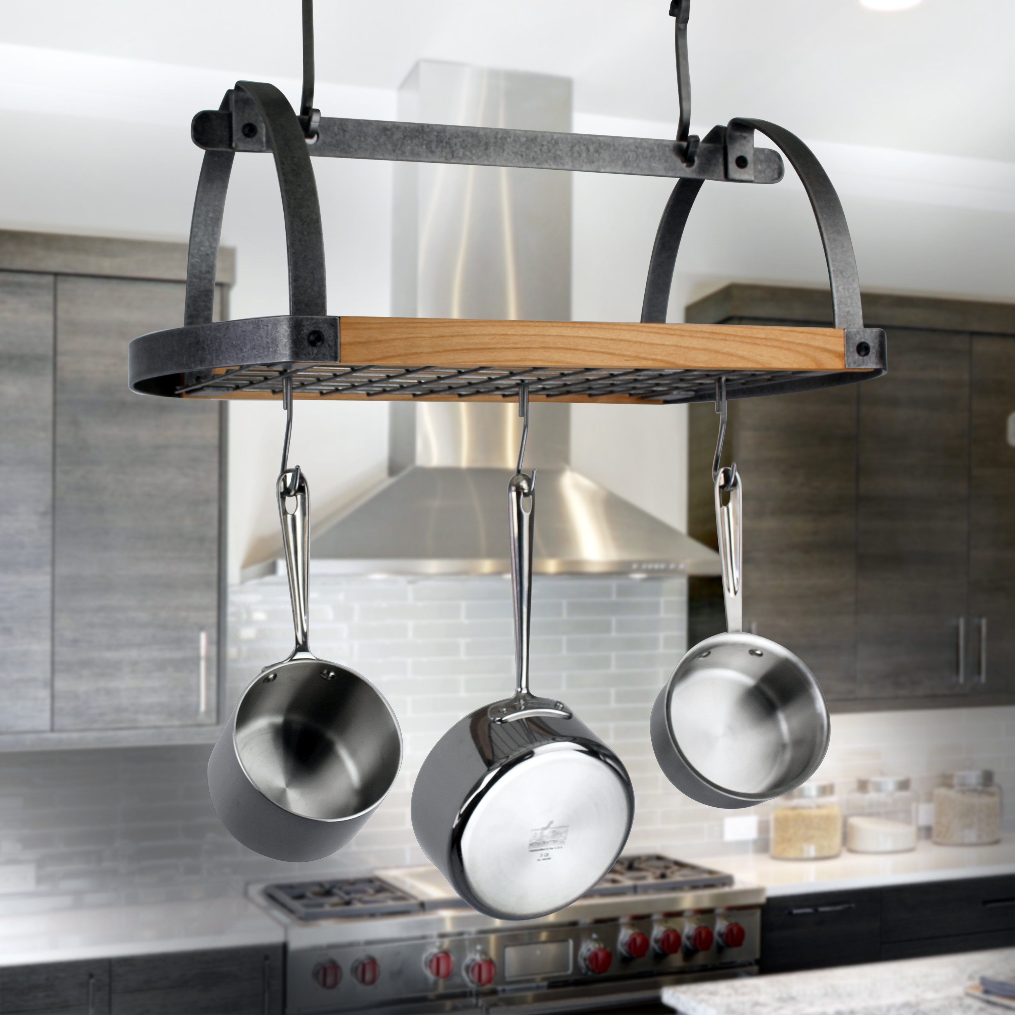 Enclume Handcrafted Decor Oval Ceiling Hanging Pot Rack Reviews Decor Oval Ceiling Hanging Pot Rack