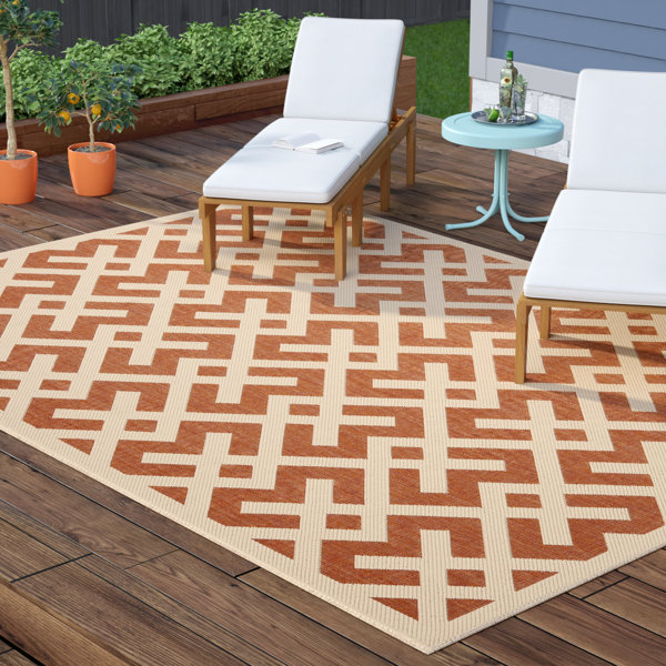 Quinlan Terracotta/Bone Indoor Indoor/Outdoor Area Rug by Mercury Row