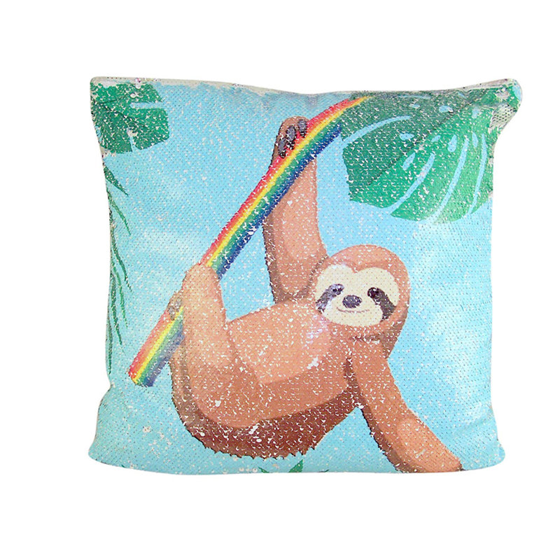 sloth sequin pillow