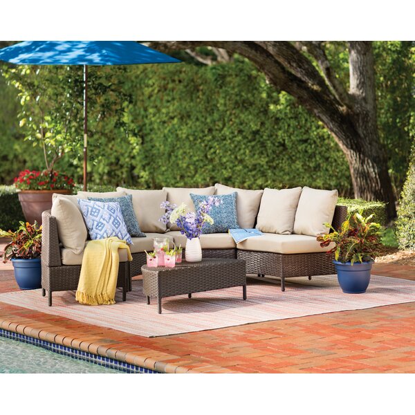 Dowd Low Profile 5 Piece Rattan Sectional Set with Cushions by Mercury Row