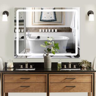 LED Illuminated Bathroom Mirror with Demister Over Bathroom Sink QUASAR design