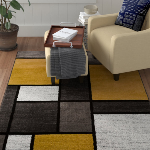 Persons Contemporary Modern Boxes Lime Yellow Area Rug by Wade Logan