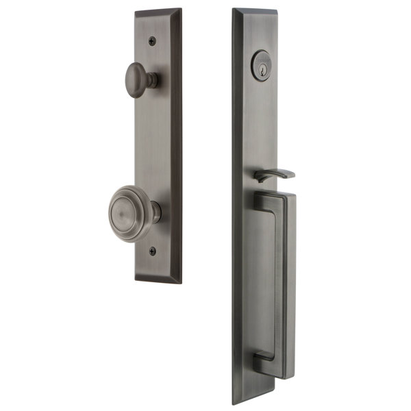 Fifth Avenue D Grip Single Cylinder Handleset with Circulaire Interior Knob by Grandeur
