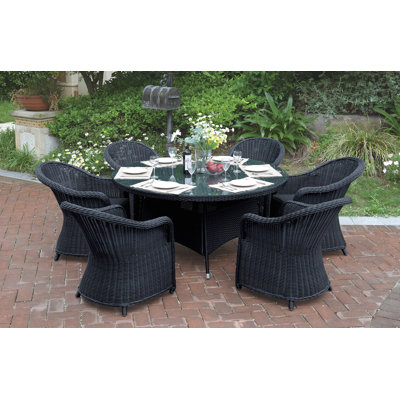 7 Piece Dining Set with Cushions JB Patio Color: Black
