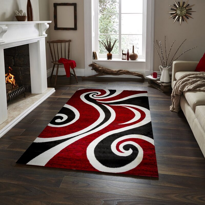 Ebern Designs Collingwood Red Black White Area Rug Reviews Wayfair