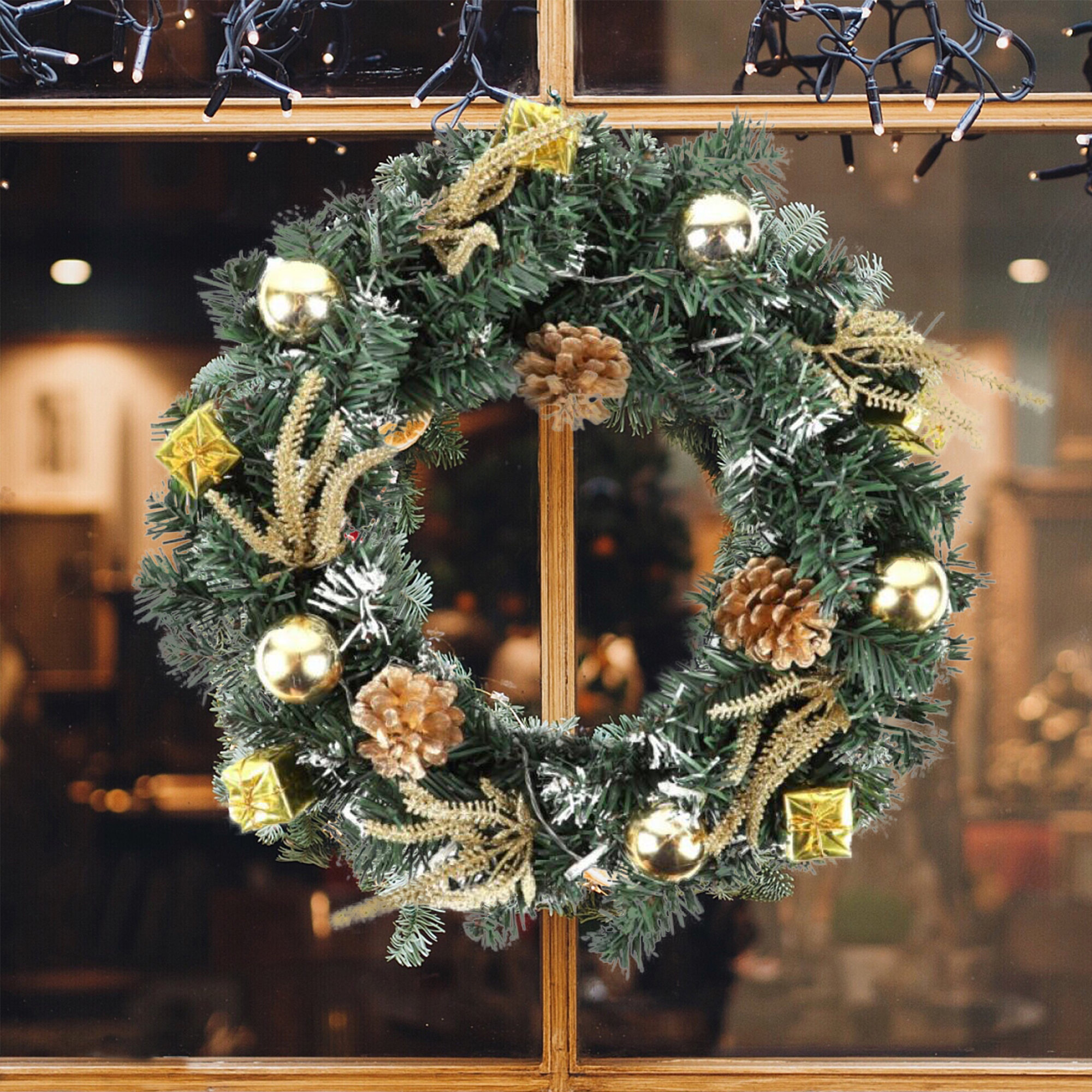 Rattan Wreath Silver Ball Pine Cones Christmas Front Door Wall Hanging Decor USA