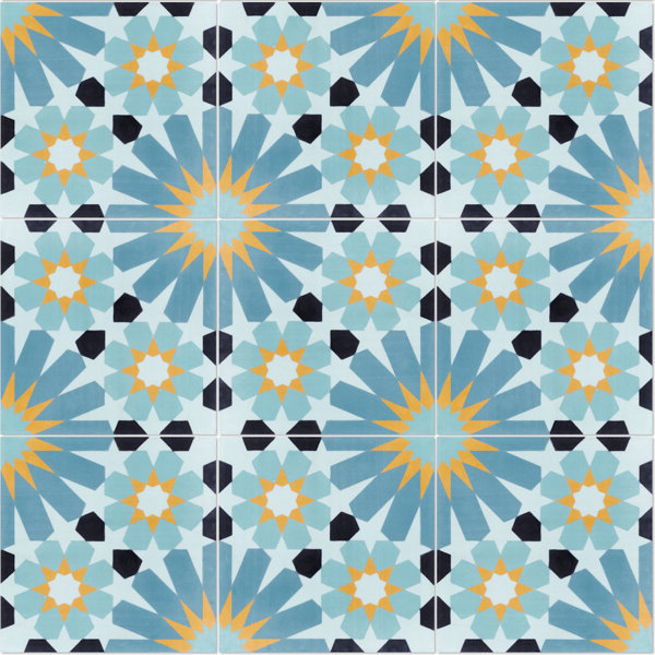 Tangier Primero 8 x 8 Cement Field Tile in Blue/Yellow by Villa Lagoon Tile