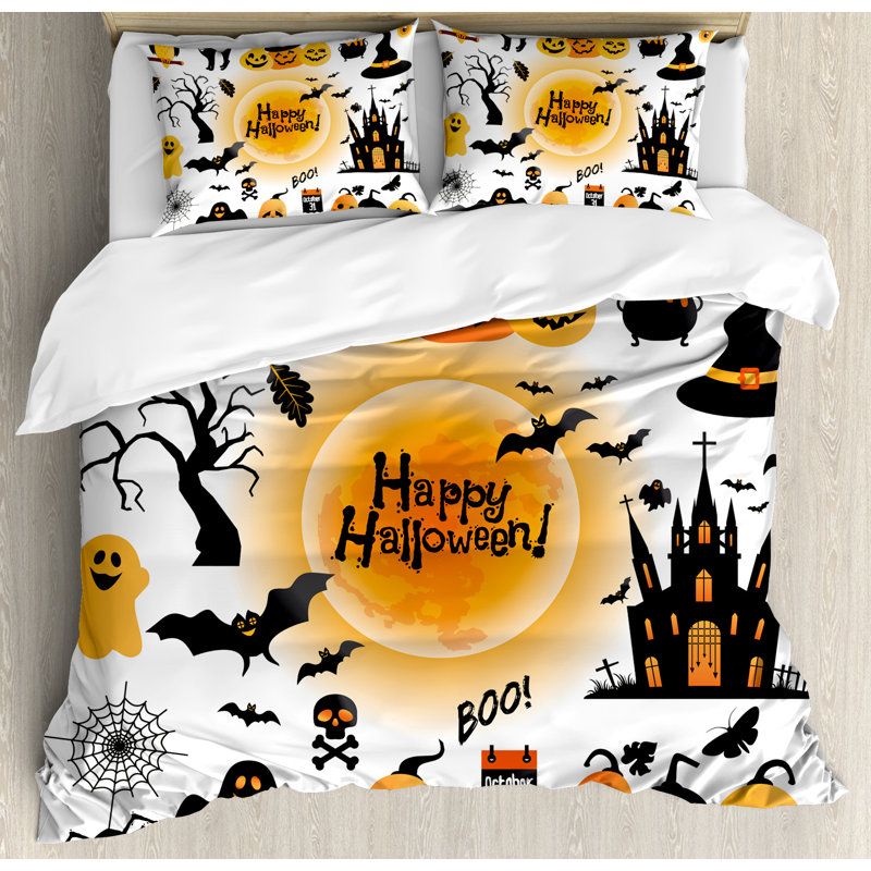 halloween all hallows day objects haunted house owl and trick or treat candy duvet set