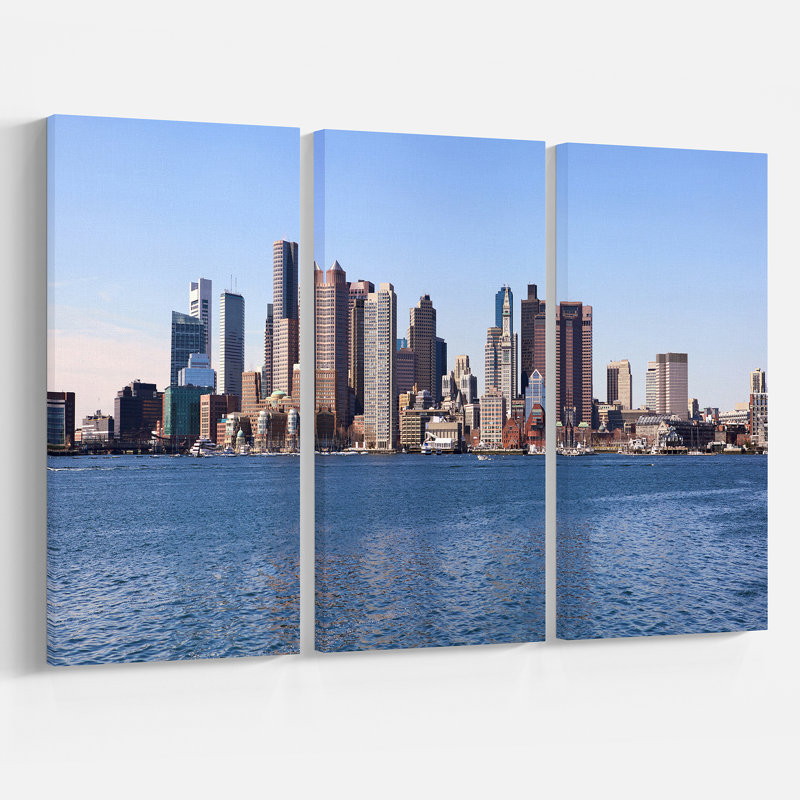 Designart Boston Skyline Panorama 3 Piece Photographic Print On