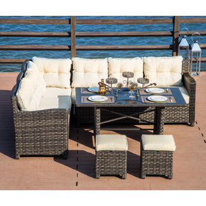 Vanhoy 5 Piece Rattan Sectional Set with Cushions